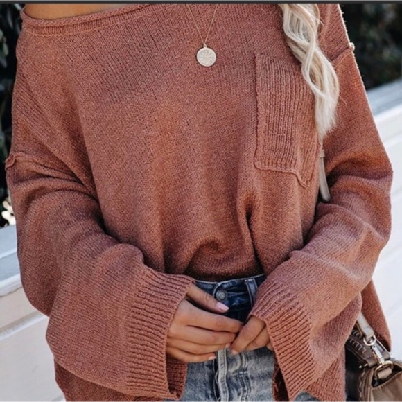 Soft Knit Sweater Top in Salmon - Picture 2 of 3